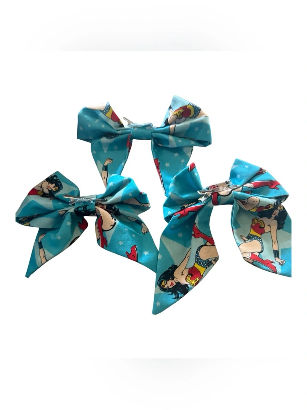 Handmade Blue Wonder Woman Print Kids Hair Bows